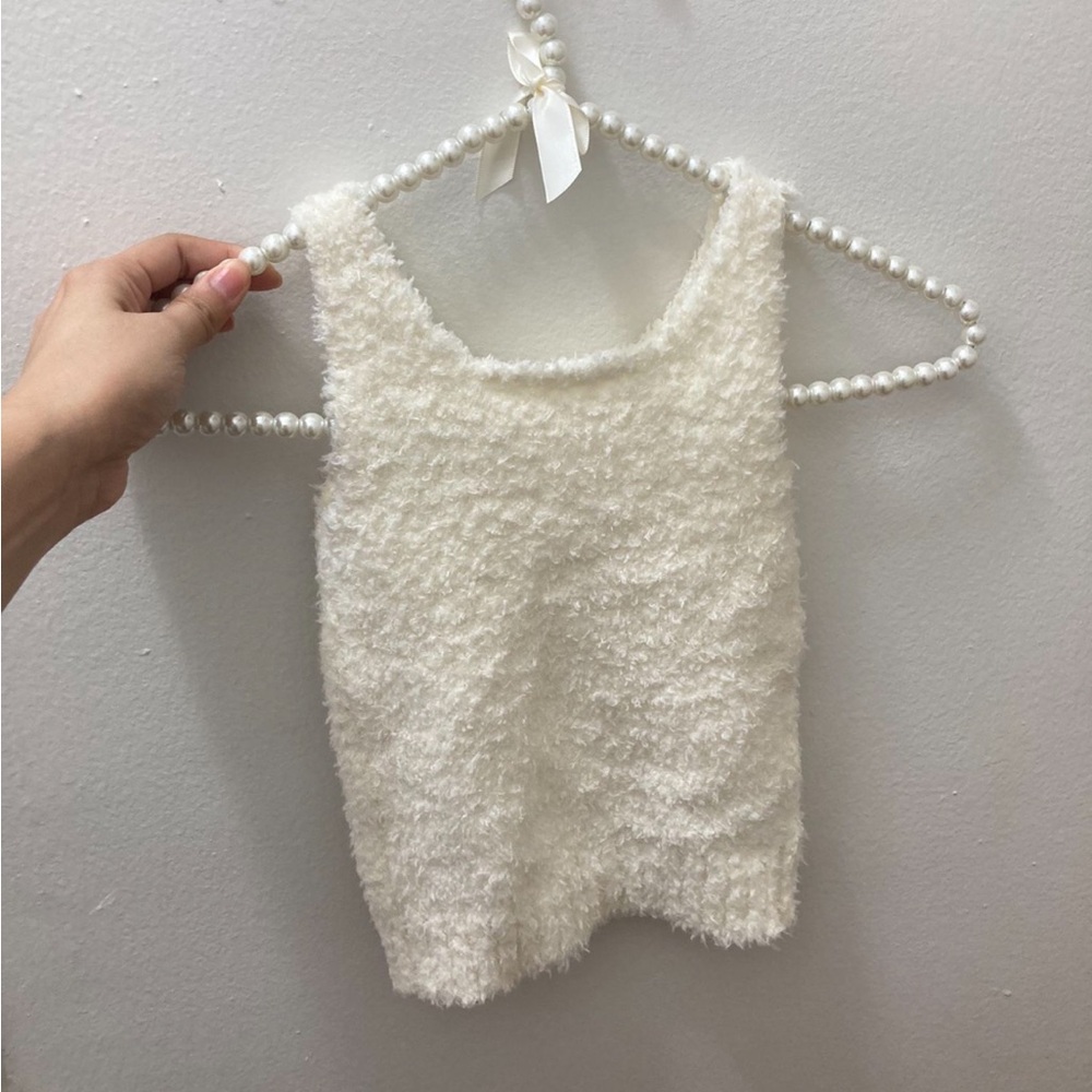 Skims Size 4T / 5T Kids Cozy Scoop Neck Tank in Bone Kid Girl Fuzzy Top NWT